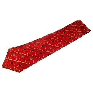 Bill Blass Men's 100% Silk Tie Red Paisley Pattern Gold Navy Designer